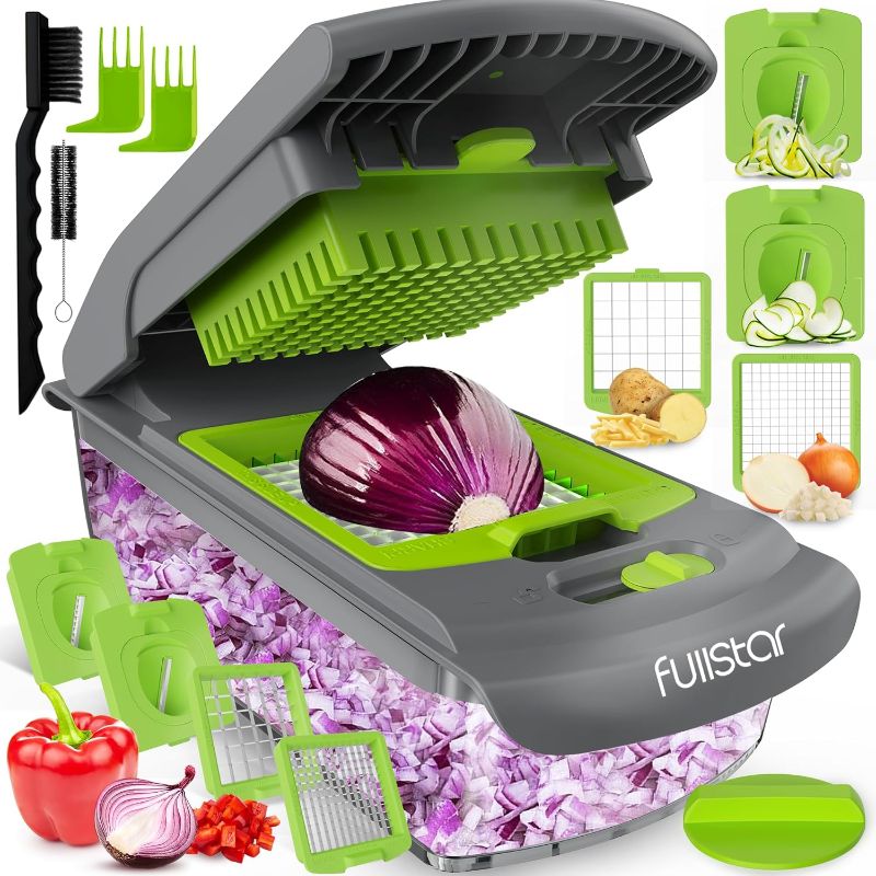 Photo 1 of  Fullstar Vegetable Chopper - Food Chopper - Onion Chopper - Vegetable Slicer & Spiralizer - Veggie Chopper with Container - Kitchen Gadgets - Home Essentials - Kitchen Accessories (4 in 1, Gray/Green) 