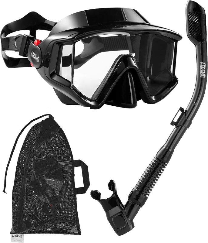 Photo 1 of  Aegend Snorkeling Gear for Adults, Dry Snorkel Set Panoramic View Enhanced Anti-Leak and Anti-Fog Technology, Adjustable Strap for Snorkeling Scuba Diving Swimming with Mesh Bag 