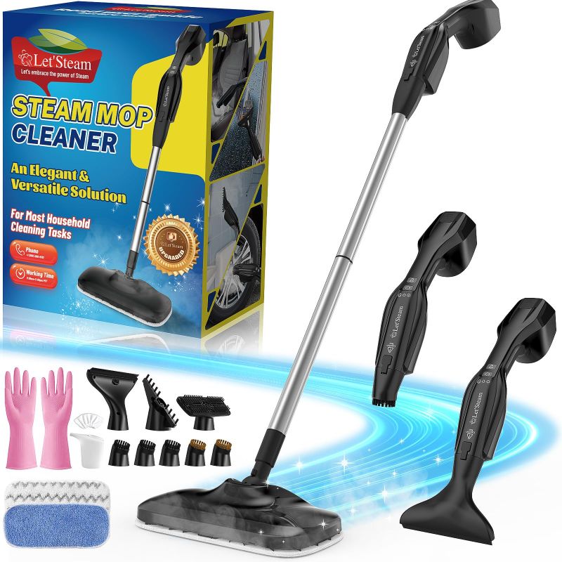 Photo 1 of  Let'Steam Powerful Heavy Duty Steam Mop with 17 Accessories for Deep Cleaning, Portable and Multifunction Floor Steamer, Pressurized Handheld Steam Cleaner for Hardwood, Tile, Grout and Windows 