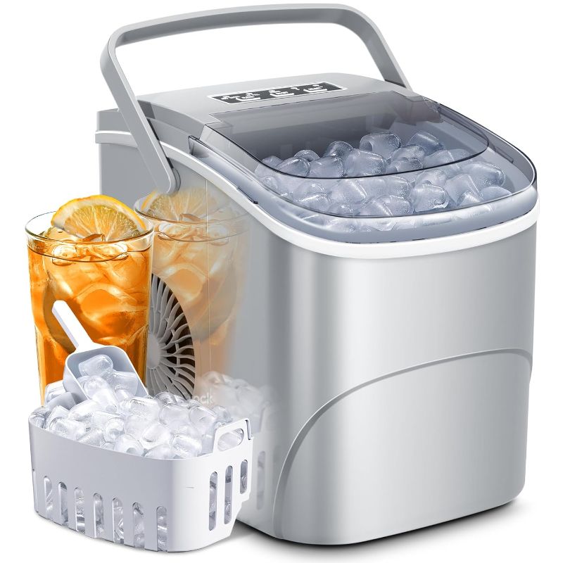 Photo 1 of AGLUCKY Ice Makers Countertop with Handle,26.5Lbs/24H,9 Cubes in 6 Mins,2 Sizes of Bullet Ice,Portable Ice Maker Machine with Self-Cleaning,Perfect for Home...
