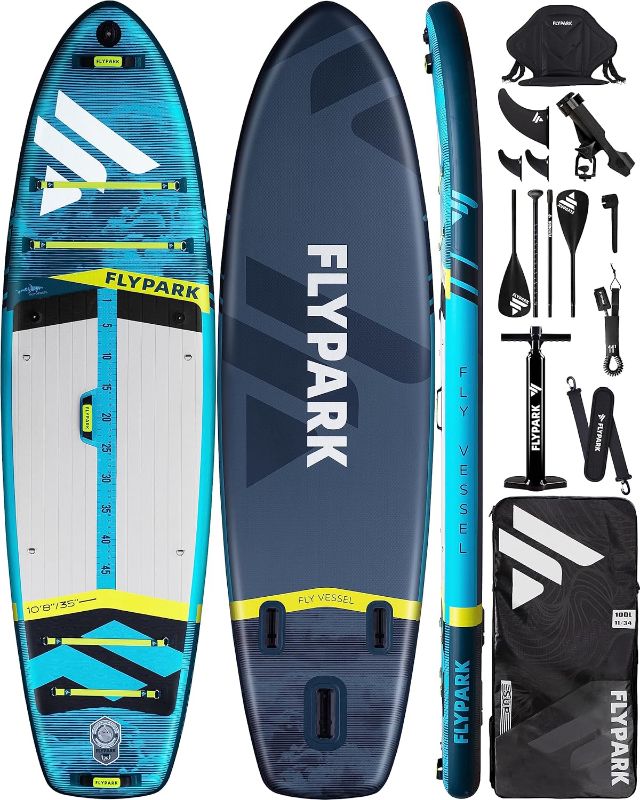Photo 1 of 11'x35'' Fishing/Family Inflatable Paddle Board, Extra Wide SUP Paddleboard Inflatable, Stable Stand-Up Paddle Board, Camera Mount, Shoulder Strap, 2 Fish mounts, Rod Hold, Kayak seat
