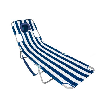 Photo 1 of  Chaise Lounge Folding Portable Sunbathing Beach Chair, Navy Stripes 