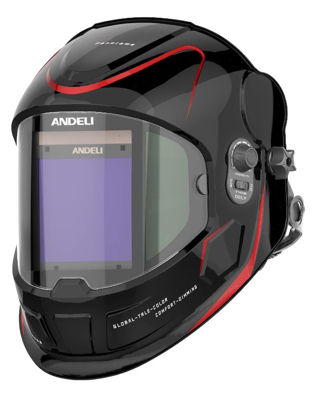 Photo 1 of  ANDELI Welding helmet,Panoramic 180° Large Viewing True Color Solar Powered Auto Darkening Welding Helmet with Side View 4 Arc Sensor Wide Shade 4/5-8/9-13 Welder Mask for TIG MIG ARC Grinding Plasma 