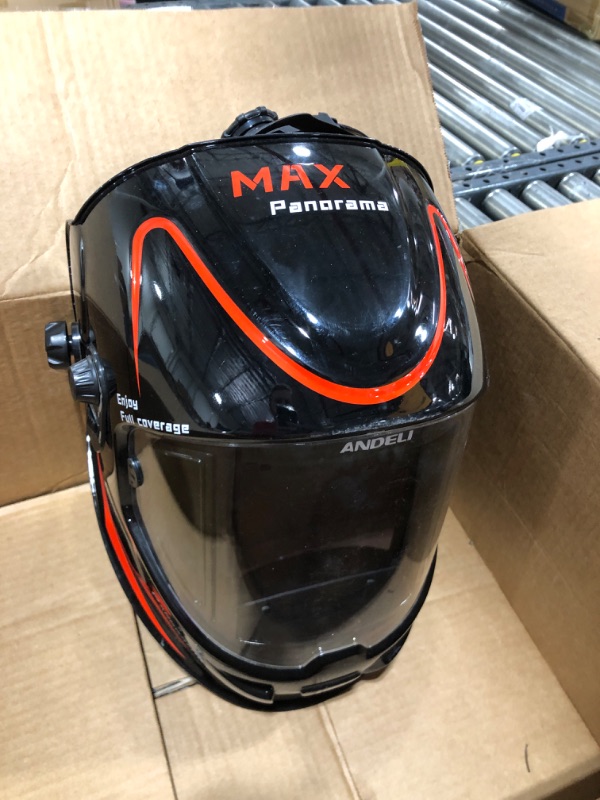 Photo 2 of  ANDELI Welding helmet,Panoramic 180° Large Viewing True Color Solar Powered Auto Darkening Welding Helmet with Side View 4 Arc Sensor Wide Shade 4/5-8/9-13 Welder Mask for TIG MIG ARC Grinding Plasma 