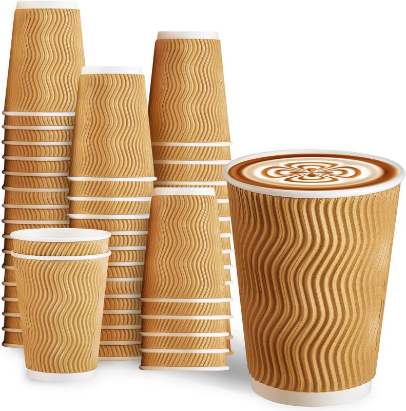 Photo 1 of 100 Pack 12 oz Disposable Coffee Cups No Lids, Insulated Ripple Wall Paper Coffee Cups Suitable for Chocolate Cocoa and Hot/Cold Drinks (Champagne)
