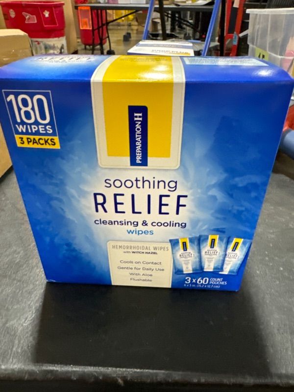 Photo 1 of Preparation H Hemorrhoid Treatment Soothing Relief Cleansing and Cooling Wipes, Aloe and Witch Hazel Wipes for Butt Itch Relief - 60 Count (Pack of 3)