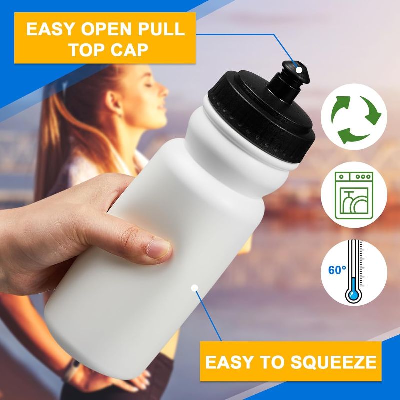 Photo 1 of  Sports Water Bottles 20 oz Water Bottles Squeeze in Bulk Reusable Plastic Water Bottles BPA Free Blank Water Bottles for Major Sporting Events Boys Girls Adults Black-White