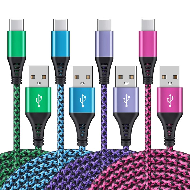 Photo 1 of [4Pack/6FT] USB Type C to USB A Cable, 3A Fast Charging Long Android USBC Phone Power Charger Braided Cord for Samsung Galaxy S23 Ultra S22 S21 S20 A13 A53 iPhone 15 Pro Max Moto Android Type-C Cable
