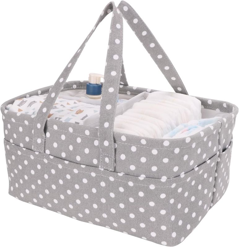 Photo 1 of Baby Diaper Caddy Large Collapsible Nursery Organizer Storage Basket for Boy Girl Portable Holder Tote Bag for Changing Table Car Travel Registry Newborn Essentials Must Have Items
