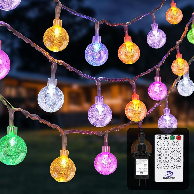 Photo 1 of ???????? Patio Lights Outdoor Lights, 56FT Indoor/Outdoor String Lights with 100 LEDs, Voice-Activated Crystal Globe Lights with Remote Control, Support 16 Kinds of Color-Changing Modes
