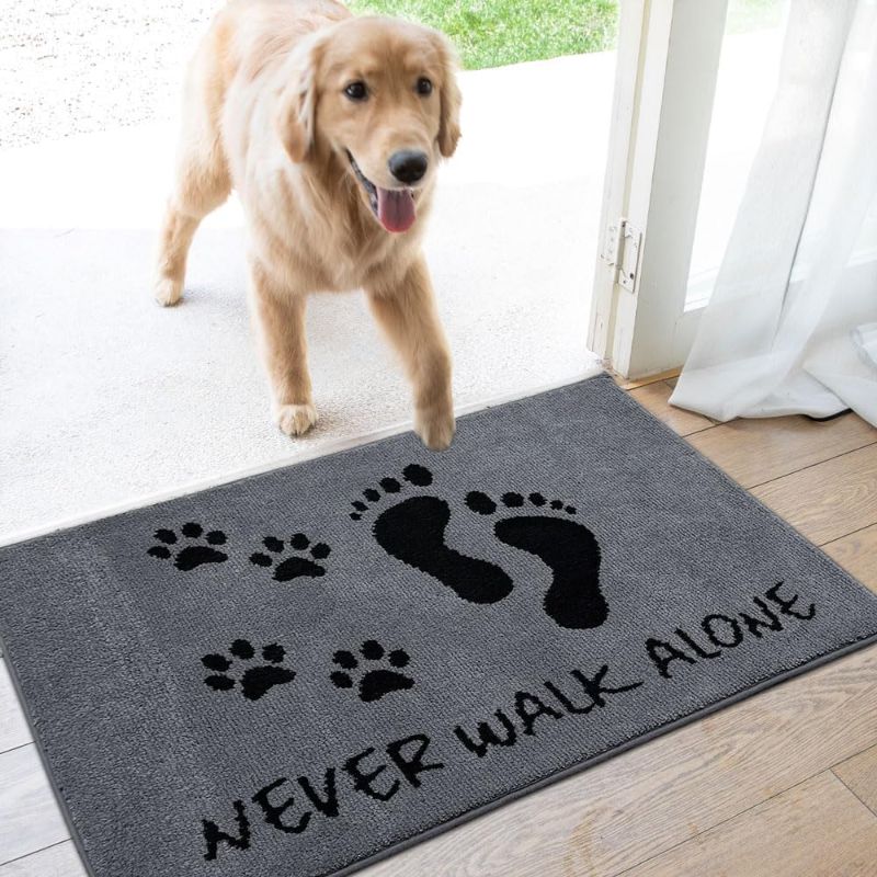 Photo 1 of BearBounce Dirt Trapper Inside Door Mat, Never Walk Alone Non-Slip Machine Washable Rugs for Entryway, Dog Mat, Super Absorbent Area Rug for Muddy Wet Shoes and Paws, Shoes Scraper, 20" x 31.5'', Gray 