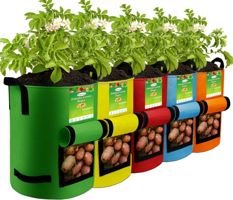 Photo 1 of 5Packs Colorful Potato Grow Bags, Heavy Duty Potato Grow Bags with Flap, Potato Bags for Growing Potatoes Potato Planter Potato Growing Containers Potato Growing Bags