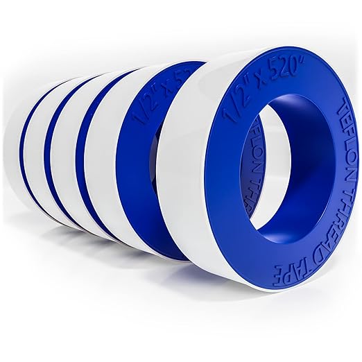 Photo 1 of 4 Rolls Extra Long Teflon Tape 1/2 Inch(W) X 520 Inches(L) - Plumbers PTFE Tape – Thread Seal Perfect for Shower Heads and Pipe - Home Plumbing Pipe Sealing - Sealant Tape
