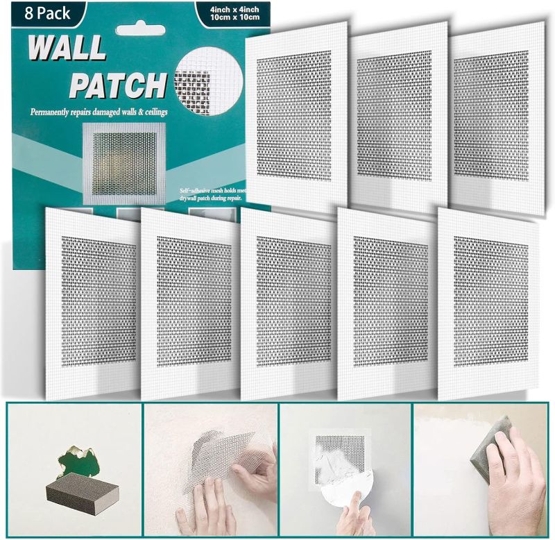 Photo 1 of 8Pcs 4 Inch Drywall Repair Kit,Wall Repair Patch Kit, Self-Adhesive Fiberglass Dry Wall Patch Kits for Aluminum Metal Sheetrock Ceiling (4"x 4")
