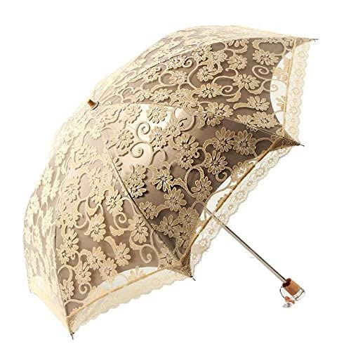 Photo 1 of  Women Sun Rain Umbrella Compact Three Folding Anti-UV Waterproof Sunshade Umbrellas Color Apricot