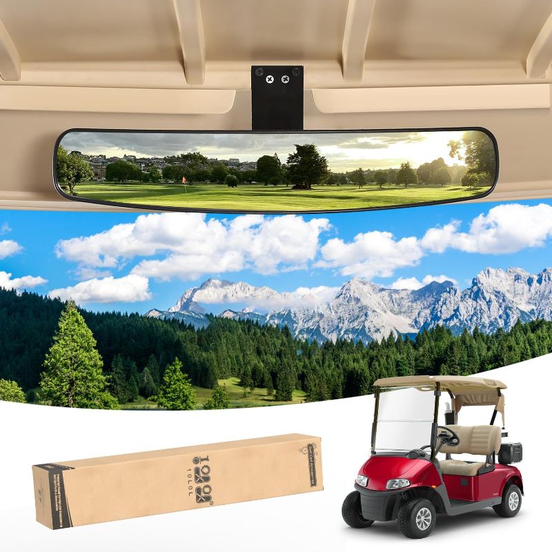 Photo 1 of 10L0L Universal Adjustable Golf Cart Panoramic Rear View Mirror, Rotatable 270 Rotation 16.5"Wide Angle Full Rearview Golf Cart Mirror for EZ Go, Club Car, Yamaha
