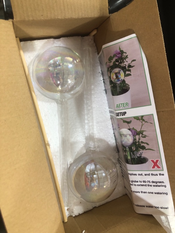 Photo 2 of [2 PCS] Light Iridescent Rainbow Gradient Color Clear Glass Self-Watering System Spikes, Aqua Globes Automatic Plant Waterer Bulbs
