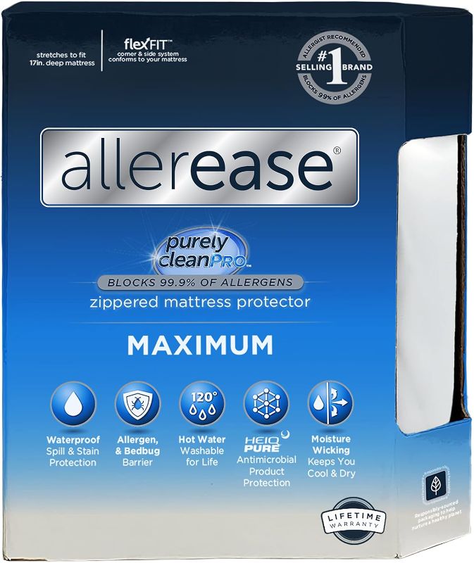 Photo 1 of AllerEase Waterproof Mattress Protector, Maximum Allergy Mattress Protector, Queen Mattress Cover
