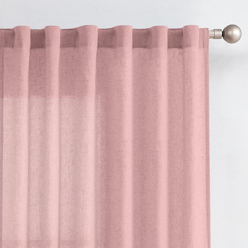 Photo 1 of 
jinchan Pink Linen Curtains 84 Inches Long for Living Room Pink Farmhouse Rod Pocket Back Tab Light Filtering Window Drapes for Bedroom Curtains 2 Panels