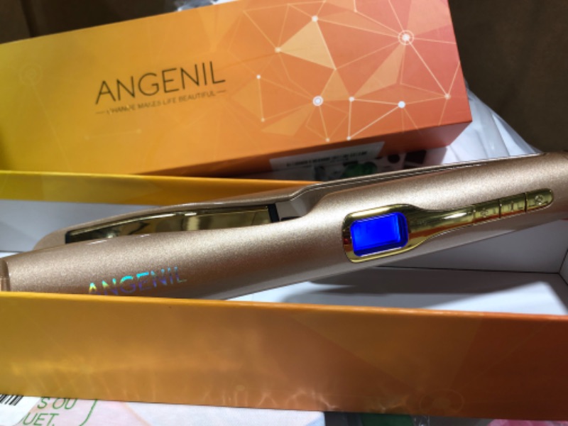 Photo 2 of ANGENIL Dual Voltage Hair Straightener and Curler 2-in-1, Titanium Flat Iron for Straightening & Curl Hair with Digital LCD Display for All Hair Types, Twist Straightening Curling Iron Gold