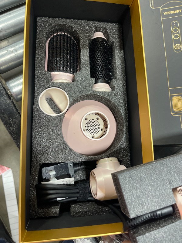 Photo 1 of 7 in One Hot Air Brush 110000 RPM 1400W High Speed Hair Dryer with Diffuser Blow Dryer Brush Hair Styler and Drying Oval Brush Air Curling Wand,Concentrator Attachment,Fast Iron Dryer Styler Tools Set Black Gold