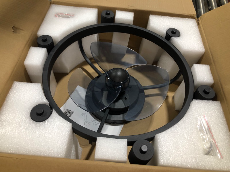 Photo 1 of Ceiling Fans with Lights, Low Profile Ceiling Fan with Light, 20 in Flush Mount Ceiling Fan with Remote, 6 Speed, 1/2/4H Timer, Farmhouse Rustic Vintage Ceiling Fan for Kitchen, Bedroom D102-Black