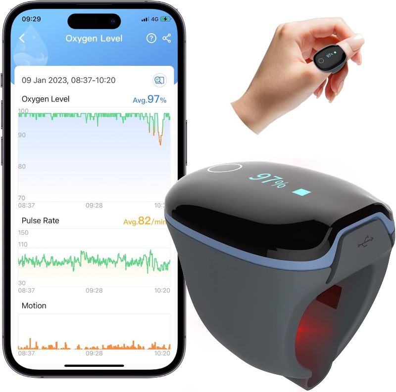Photo 1 of Wellue O2Ring Pulse Oximter, Bluetooth SPO2 Blood Oxygen Saturation Monitor - Wearable O2 Ring Sensor with Vibration Reminder, Free APP & PC Report, Rechargeable
