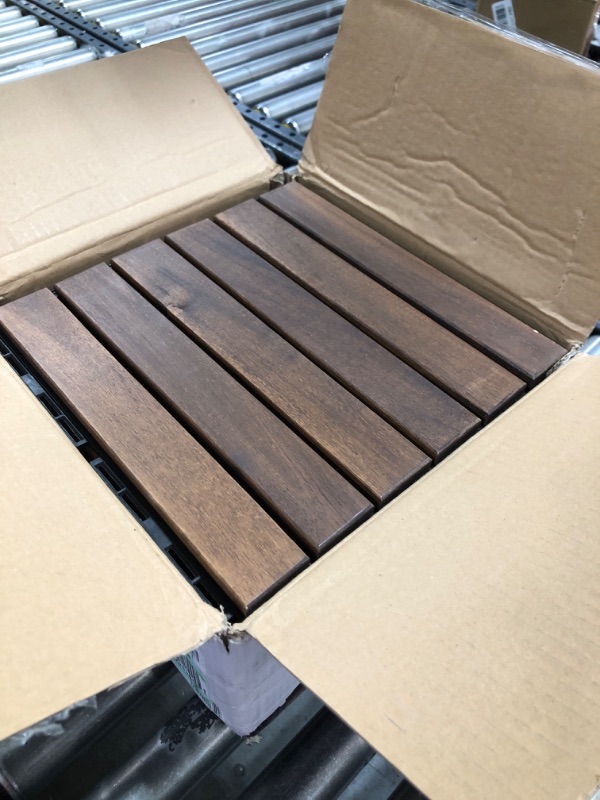 Photo 2 of Acacia Wood Patio Flooring Interlocking Deck Tiles (Pack of 10, 12" x 12") Waterproof UV Protected All Weather Tile for Composite Decking Dance Floor for Outdoor Party Balcony 12" x 12" - 10 pcs Acacia