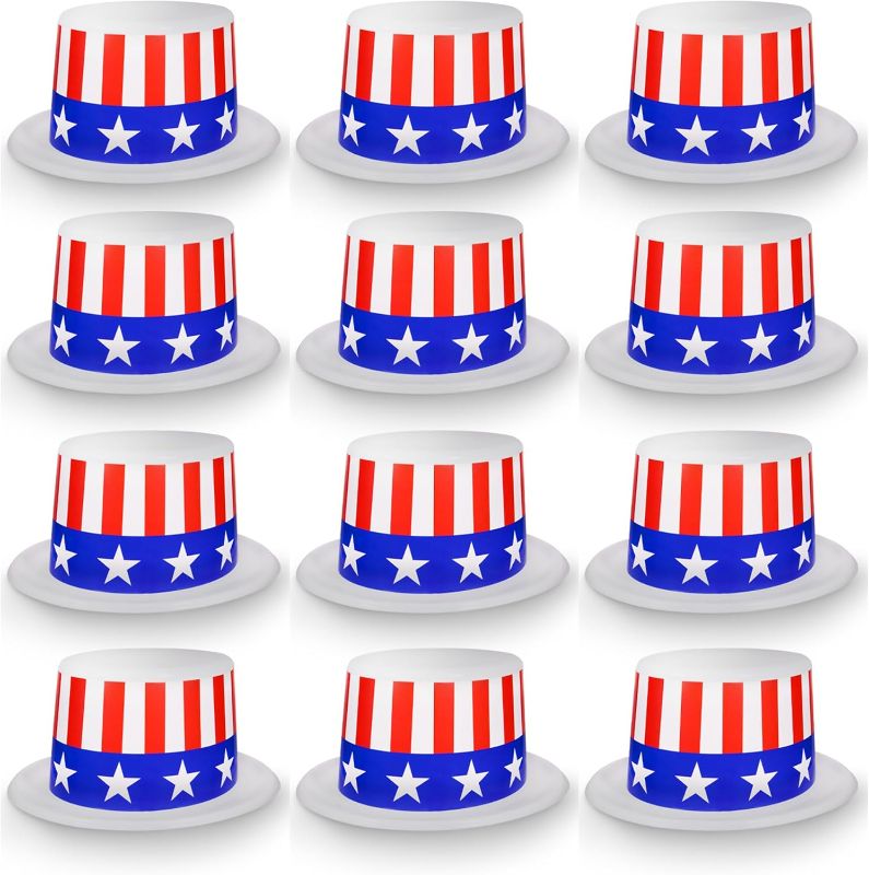 Photo 1 of (12 Pack) Patriotic July 4th USA Top Hats for Adults and Kids
