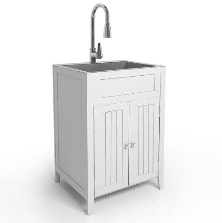 Photo 1 of 24 in. Kitchen Utility Sink with Cabinet Combo for Laundry Room White
