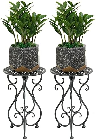 Photo 1 of 22.5in Tall Plant Stands 2 Pack, Indoor Outdoor Metal Flower Pot Tables, Black