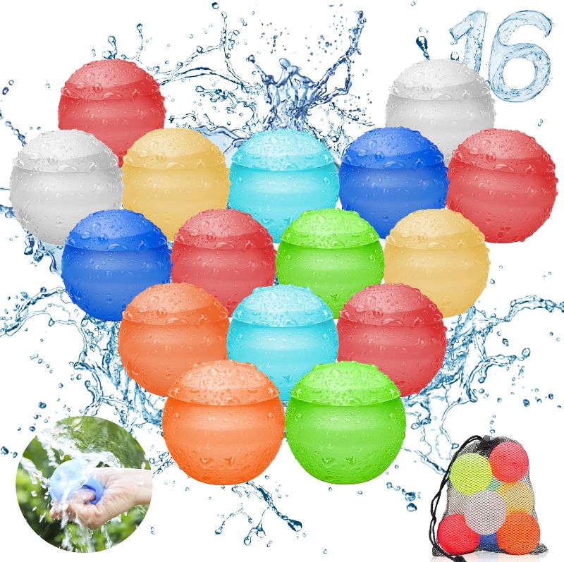 Photo 1 of 16Pcs Reusable Water Balloons, New Upgrade Silicone Refillable Water Balloons, One-Handed Quick Fill and Self Seal Water Balloons For Kids, Water Balloons Splash for Pool Beach Backyard Water Toys
