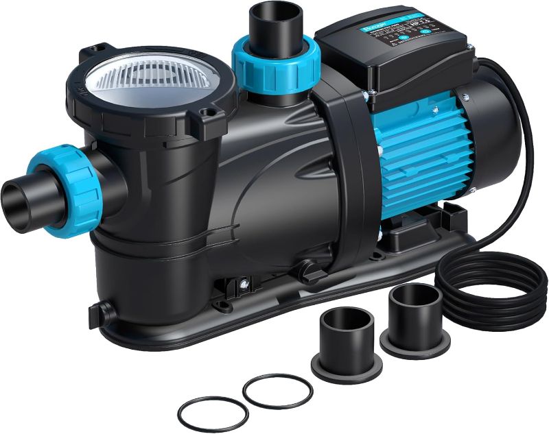 Photo 1 of 1.5 HP Pool Pump Inground with Timer, 5400 GPH 220V Above Ground, Powerful Self Priming Swimming Pool Pumps with Filter Strainer Basket, Low Noise 1.5"/2” Inlet/Outlet…
