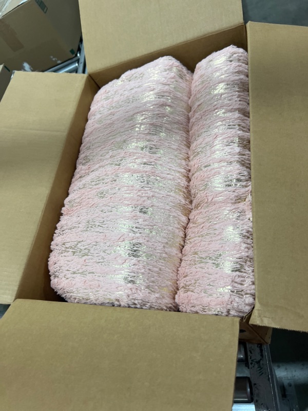 Photo 1 of Intelligent Design Queen Comforter Set, Faux Fur Comforter Set, Trendy Metallic Comforter Set, Warm & Fluffy Comforter Bed Set with 2 Shams, 3 Pieces, Naomi, Blush/Gold Full/Queen Full/Queen Comforter Set Blush/Gold