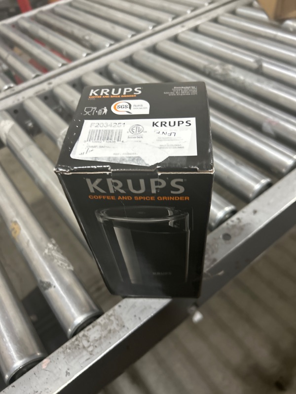Photo 1 of Krups One-Touch Coffee and Spice Grinder 3 Ounce Bean Hopper Easy to Use, One Touch Operation 200 Watts Coffee, Spices, Dry Herbs, Nuts, 12 Cup Black Blade Grinder Black
