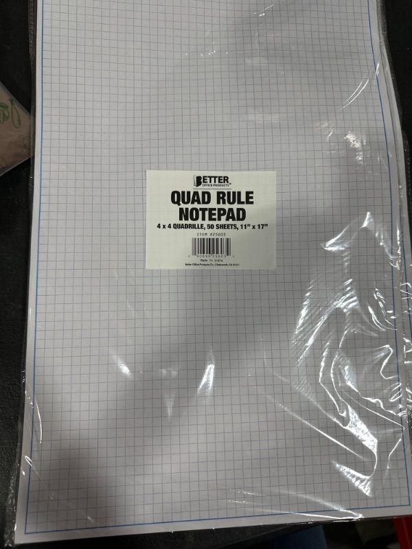 Photo 2 of Better Office Products Graph Paper Pad, 17" x 11", 50 Sheets, Blue Line Border, Blueprint Paper, Double Sided, White, 4x4 Blue Quad Rule, Easy Tear Sheets, Grid Paper, Graph Paper