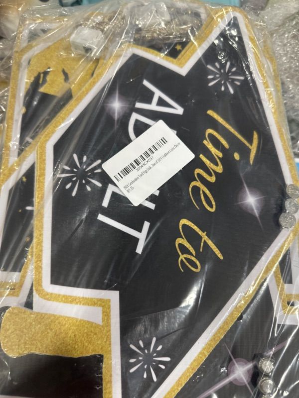 Photo 1 of Hiboom Graduation Yard Signs Class of 2024 with LED Light, 8 Modes Large 2024 Yard Signs with Stakes Graduation Decorations for University College High School Congrats Graduate Outdoor(Gold)