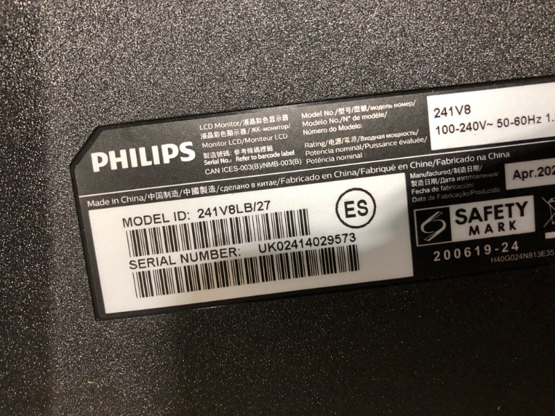 Photo 1 of PHILIPS 24 inch Frameless Full HD (1920 x 1080) 100Hz Monitor, VESA, HDMI x1, VGA Port x1, Eye Care, 4 Year Advance Replacement Warranty, 241V8LB 24" FHD VA Panel 100Hz