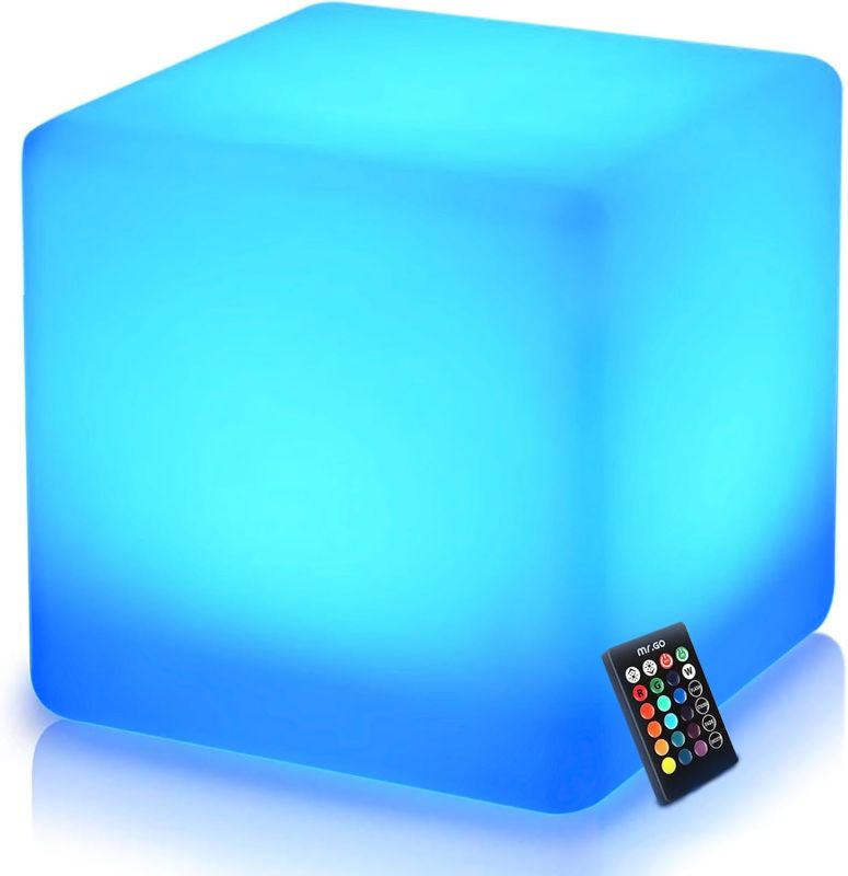 Photo 1 of  Rechargeable LED Cube Chair Light, 16 RGB Colors LED Glow Cube Seat w/Remote, Waterproof LED Cube Table, Color Changing Cube Floor Lamp, Home Bedroom Patio Party Decorative Lighting