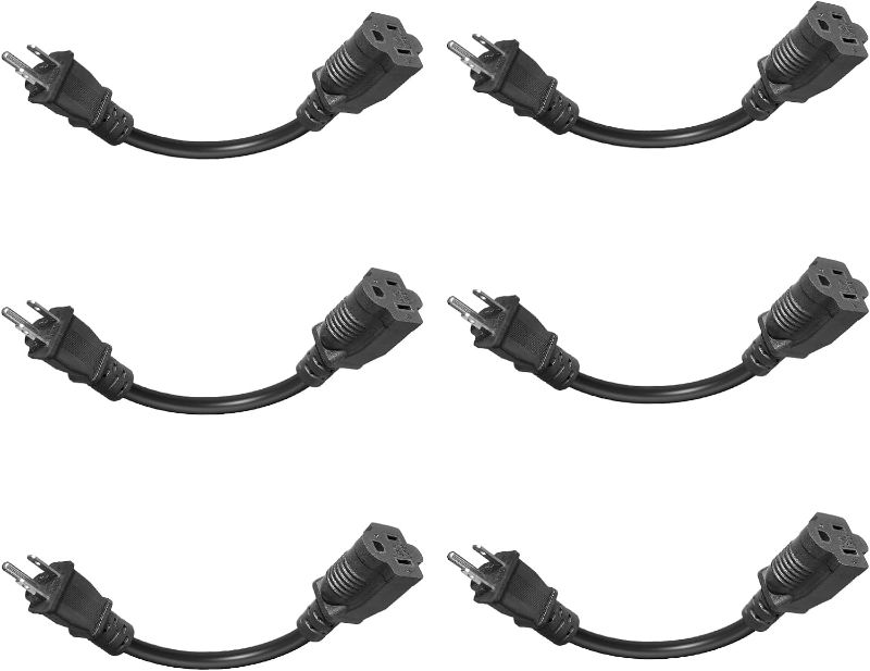 Photo 1 of 6-Pack 8-inch 16 SJTW AWG Heavy Duty Power Cord 3 Prong Extension Cord