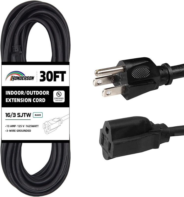 Photo 1 of 30FT Outdoor Extension Cord-16/3 SJTW Durable Black Extension Cable 