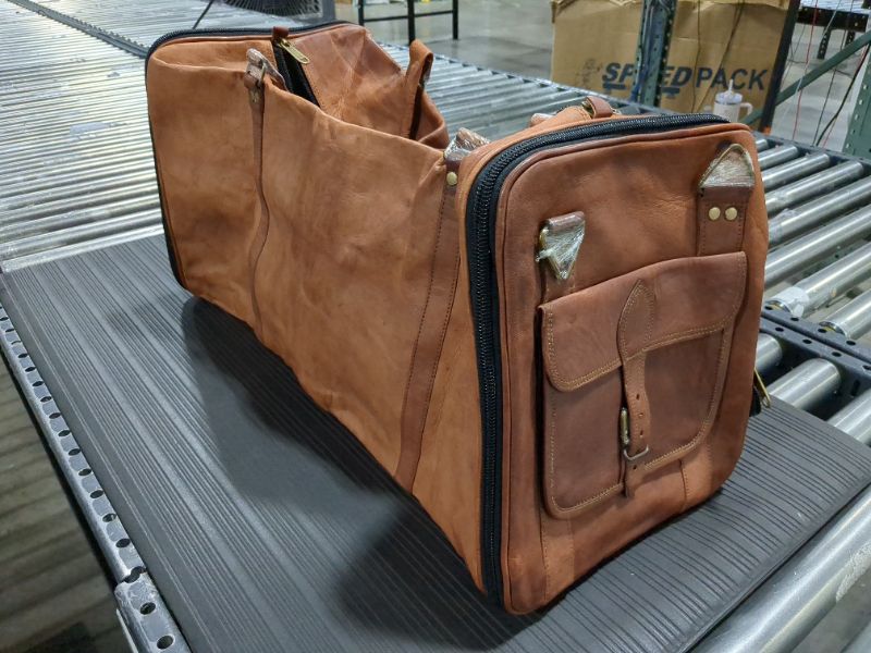 Photo 2 of 30 Inch Real Goat Leather Large Handmade Travel Luggage Bag