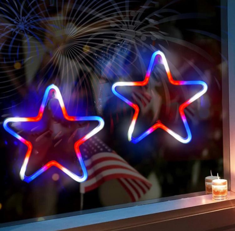 Photo 1 of 2 Pack Hanging Star LED Neon Sign for Wall Decor Indoor Outdoor, 4th of July Decorations