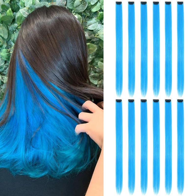 Photo 1 of 12 Pcs Colored Clip In Hair Extensions Indigo 20 Inches Straight Hair Clip In Synthetic Hair Extensions For Women Girls Kids Gift Synthetic Hairpieces Can Be Hot Water Curl (12pcs,Indigo)