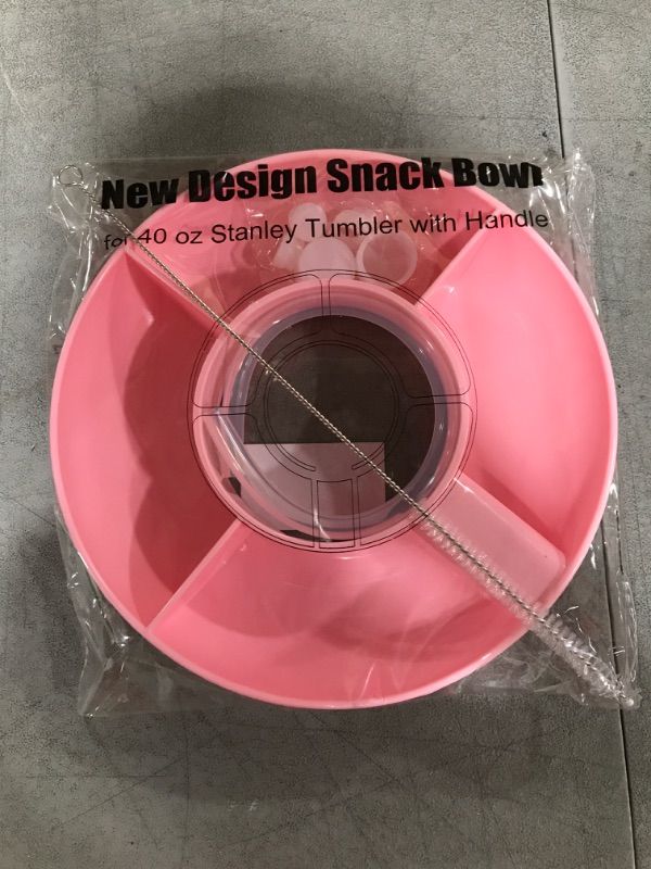 Photo 2 of 4 Compartments Snack Bowl for Stanley Tumbler with Handle, 8.5 inches Divided Snack Tray with Straw & Straw Cover Compatible with Stanley Cup 40 oz, Reusable Stanley Cup Accessories (Pink)
