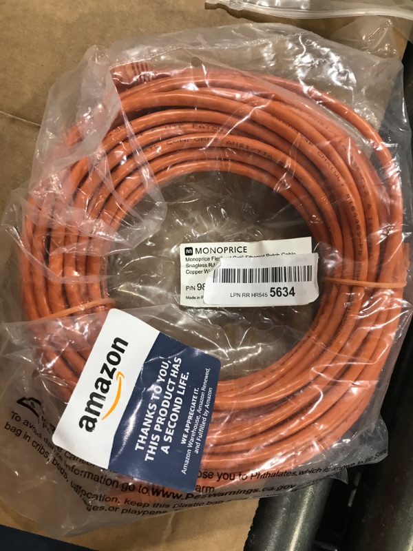 Photo 2 of Monoprice Flexboot Cat6 Ethernet Patch Cable - RJ45, Stranded, 550Mhz, UTP, Pure Bare Copper Wire, 24AWG, 7 feet, Orange Orange 7 Feet Cable