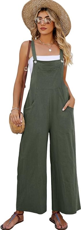 Photo 1 of Flygo Womens Cotton Bib Overalls Loose Fit Wide Leg Jumpsuits Casual Rompers with Pockets
