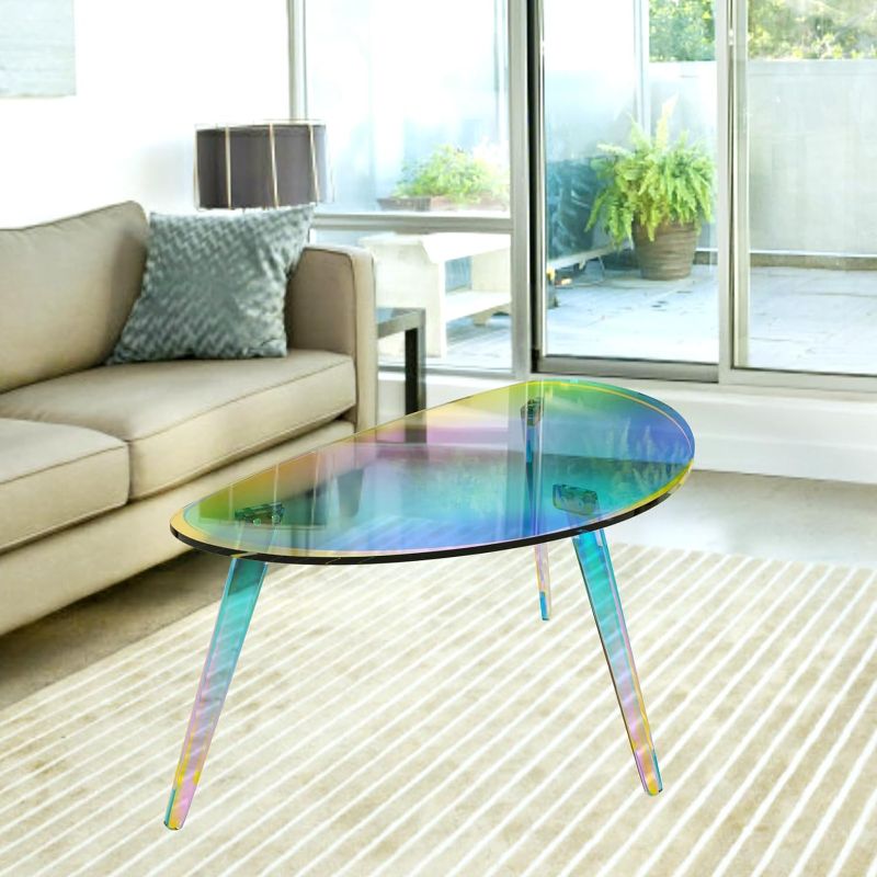 Photo 1 of Acrylic Coffee Table, Iridescent Table, Modern Colorful Coffee Table, Round Side End Table for Living Room, Bedroom, Office, Home Decor, 33.5" L x 18.9" W x 17" H 