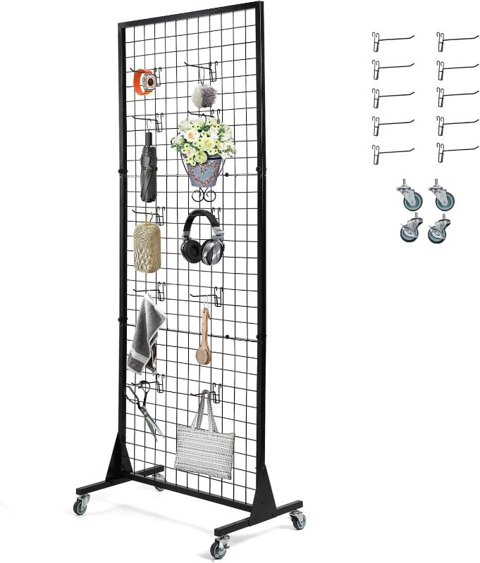 Photo 1 of 3 Layer Grid Panels for Display, Movable Gridwall Panels Tower with 10 Display Hooks, Sturdy Wire Grid Wall Panels Metal Art Display Racks for Craft Shows, Retail, Home