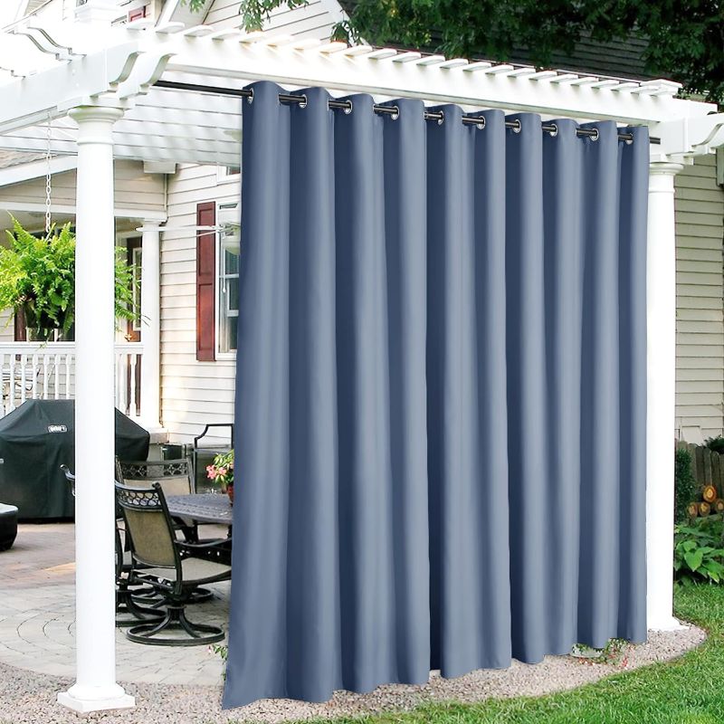 Photo 1 of RYB HOME Outdoor Patio Curtains 84 inches - Blackout Waterproof Drapes Lights & Drafts Blocking for Both Indoor & Outdoor Usage Privacy Gazebo Porch Covering, W 150 x L 84, 1 Pc, Stone Blue 